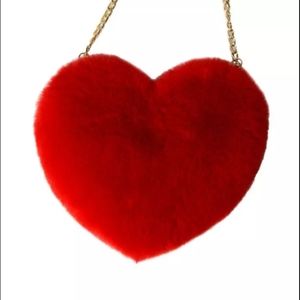 Red Crossbody Chain Faux Fur Red Heart Purse